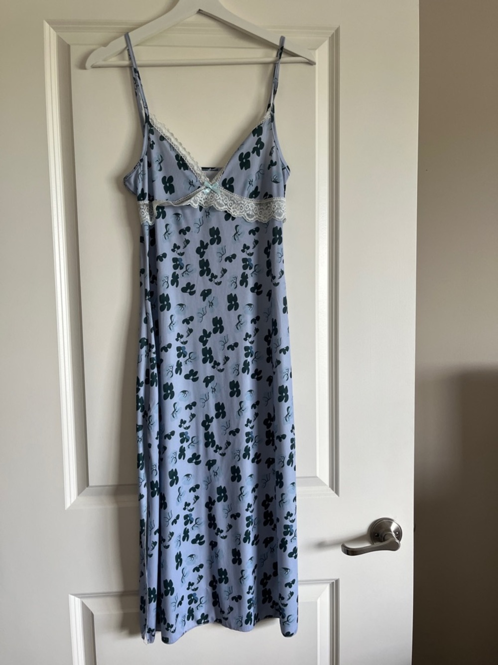 Blue Floral Lace Trim Slip Dress